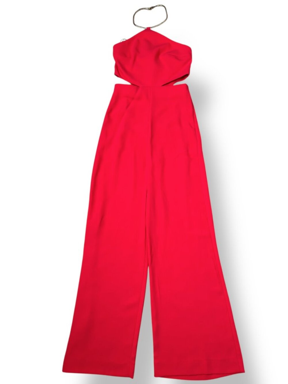 NWT Amanda Uprichard Tyler Jumpsuit Fiesta Red Wide Leg Cutouts Chain Halter Sz